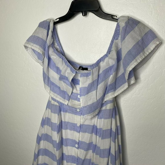 Lulu's Blue and White Striped Off-Shoulder Midi Dress - Picture 3 of 10